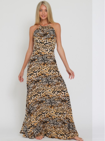 slim fit dress slacks Leopard print maxi dress featuring a halter neck – IA VISION BOUTIQUE main image 0