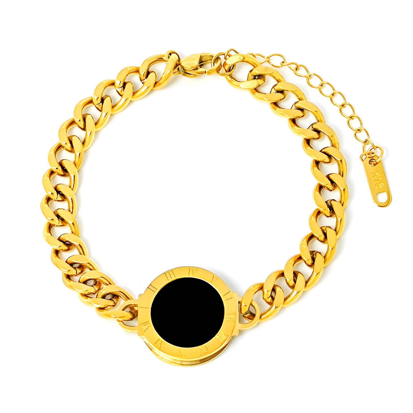 Thick Chain Bracelet, Gold Plating 18K with Detail in Black & White, Reversible