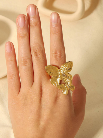 Golden Butterfly Ring in Relief