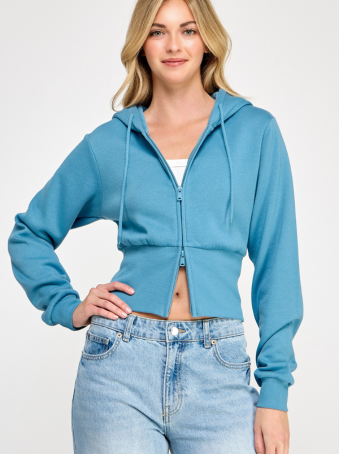 Hoodie Cropped Beige con Cierre Frontal