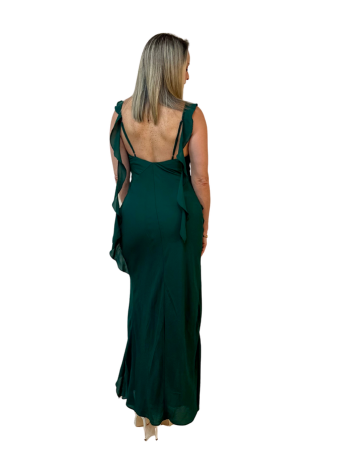 Vestido Largo Elegante con Abertura y Volantes