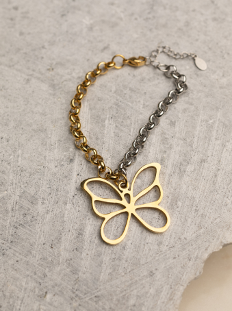 Pulsera bicolor con mariposa en acero inoxidable 316