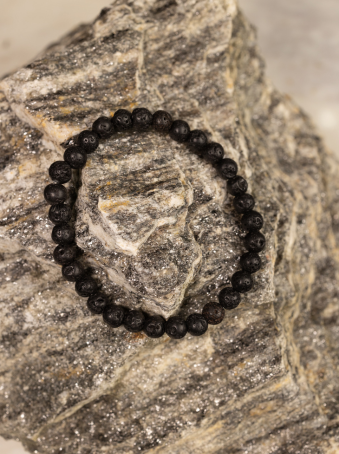 Pulsera elástica de imitación piedra volcánica negra
