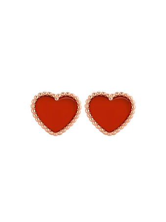 Aretes en forma de corazón rojo con borde dorado texturizado