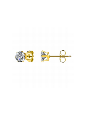 Aretes dorados con circonia redonda tipo solitario