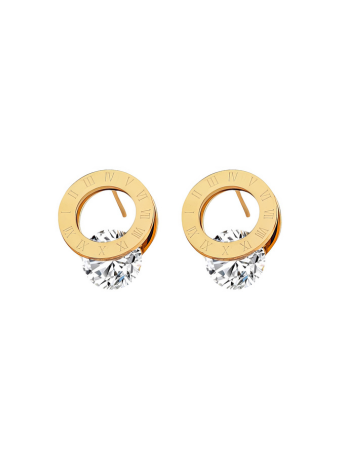 Aretes dorados con circonia brillante y grabado romano