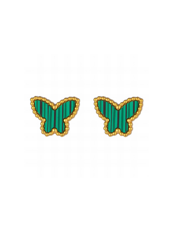 Aretes dorados en forma de mariposa con detalle verde