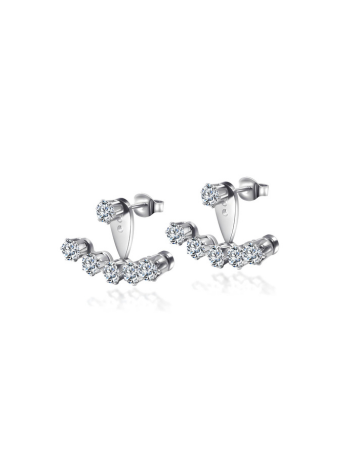 Aretes plateados estilo ear jacket con circonias brillantes