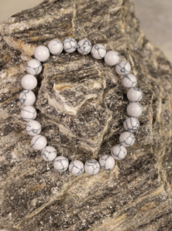 Pulsera elástica de imitación piedra natural blanca veteada