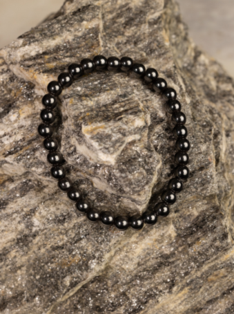 Pulsera elástica de imitación piedra natural negra brillante