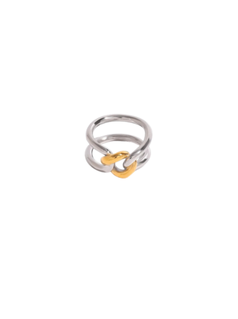 Anillo Bicolor Plata & Dorado con Diseño entrelazado