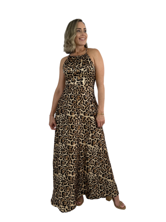 Halter and Long Style Dress, Animal Print