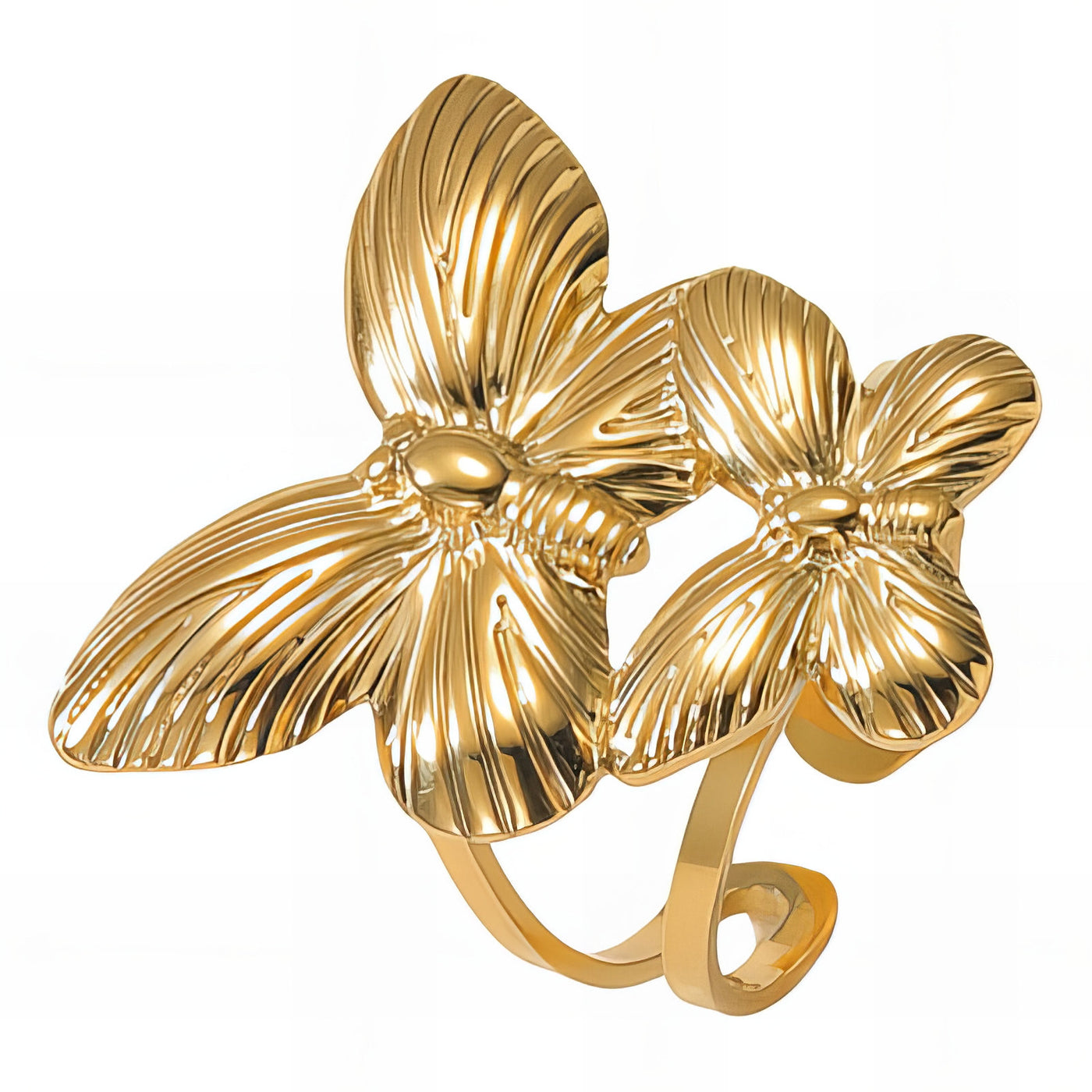 Anillo dorado ajustable con diseño doble mariposa
