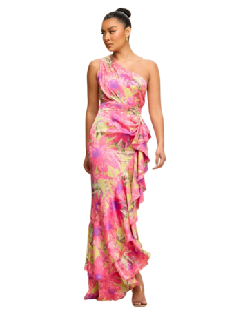 Vestido Floral Asimétrico con Volantes