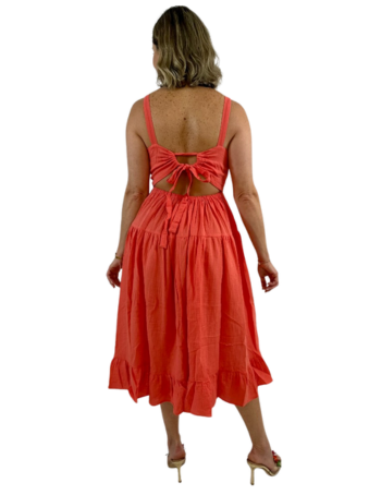 Vestido Midi Coral de Tirantes con Espalda Abierta
